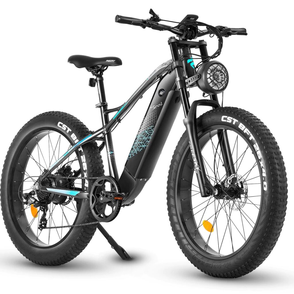 As one of the best e-bikes under $1500, the Free Sky Electric Mountain Bike has a weight limit of 330lbs. If you are looking for the best amazon electric bike for overnight riders, this fat tire electric bike is heavy duty.